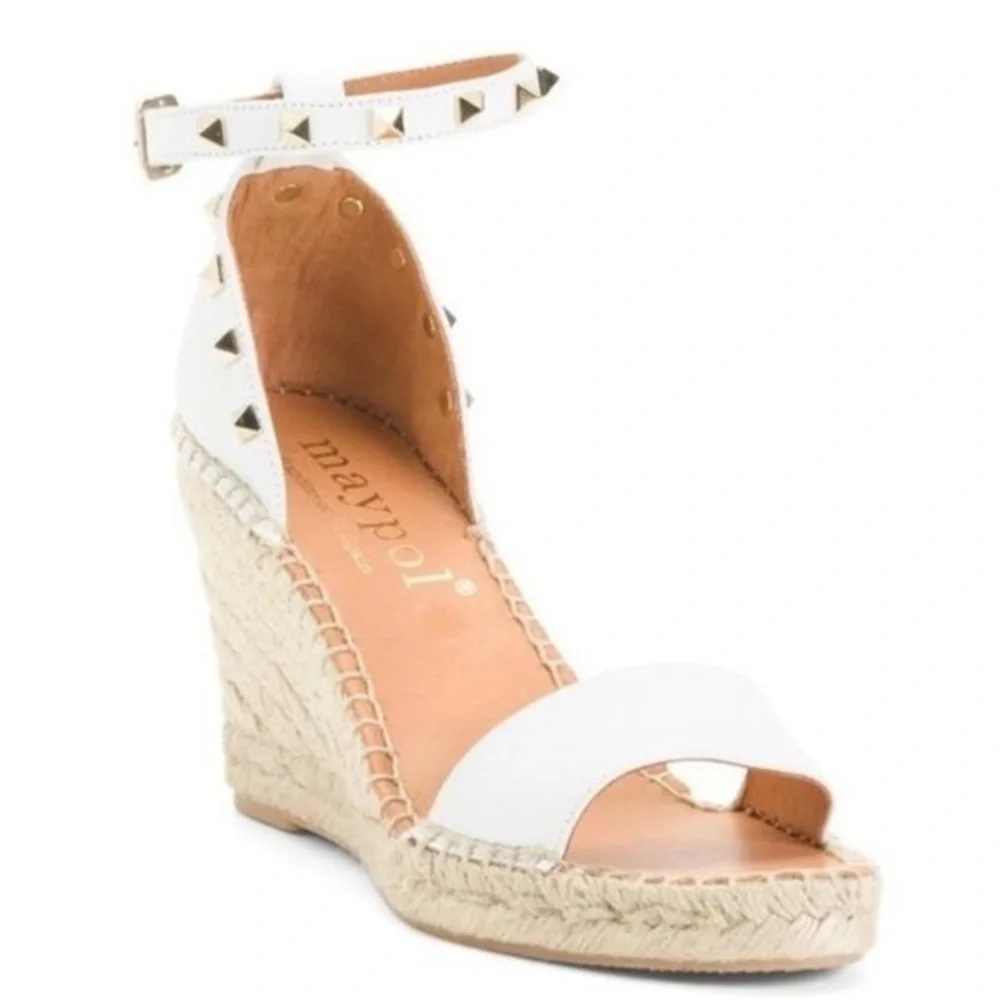 Anthropologie Maypol Studded Cream Leather Nalino Espadrille Wedges